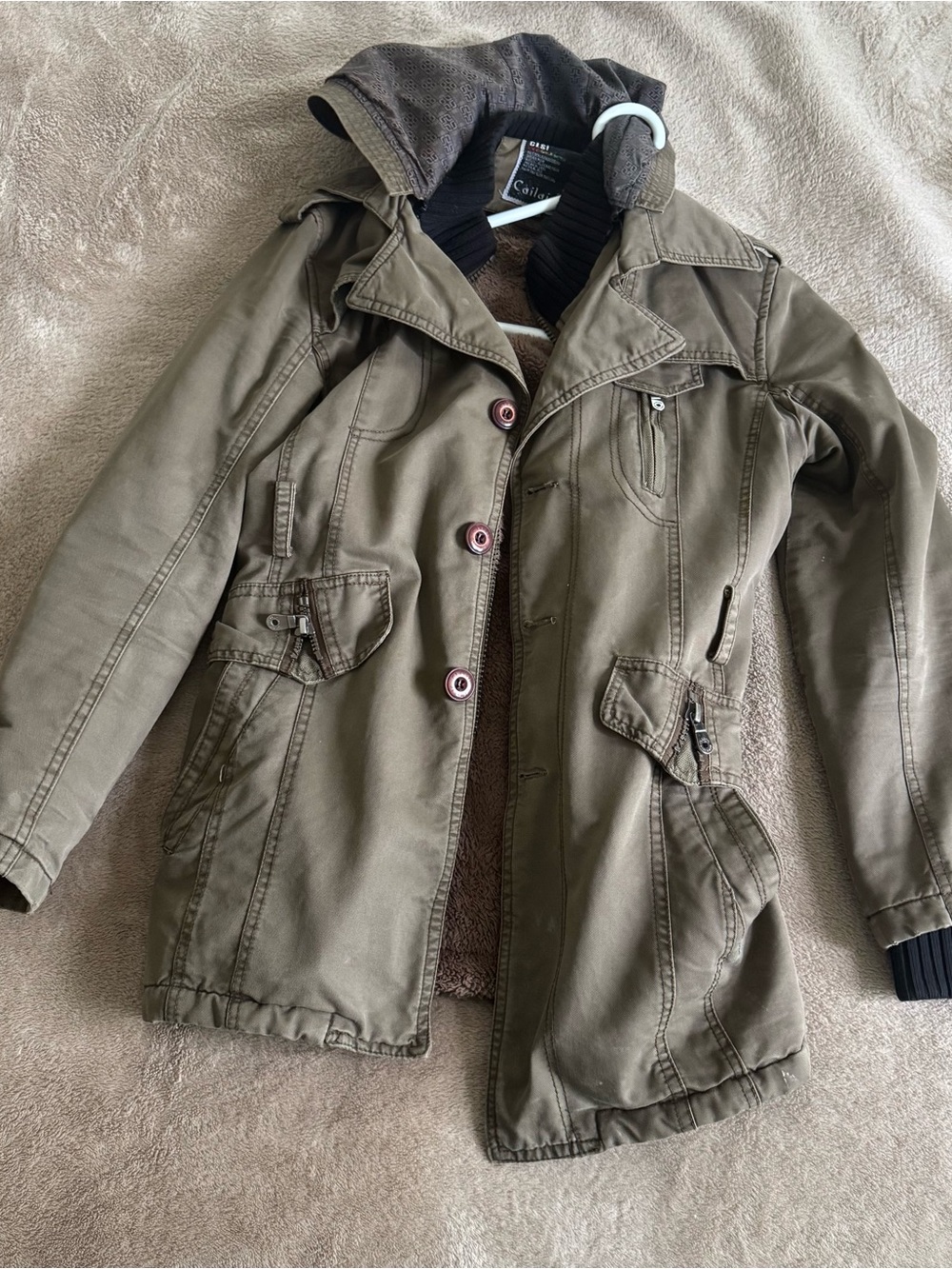 Kids Olive Green Hooded Parka Jacket by Calvin Klein